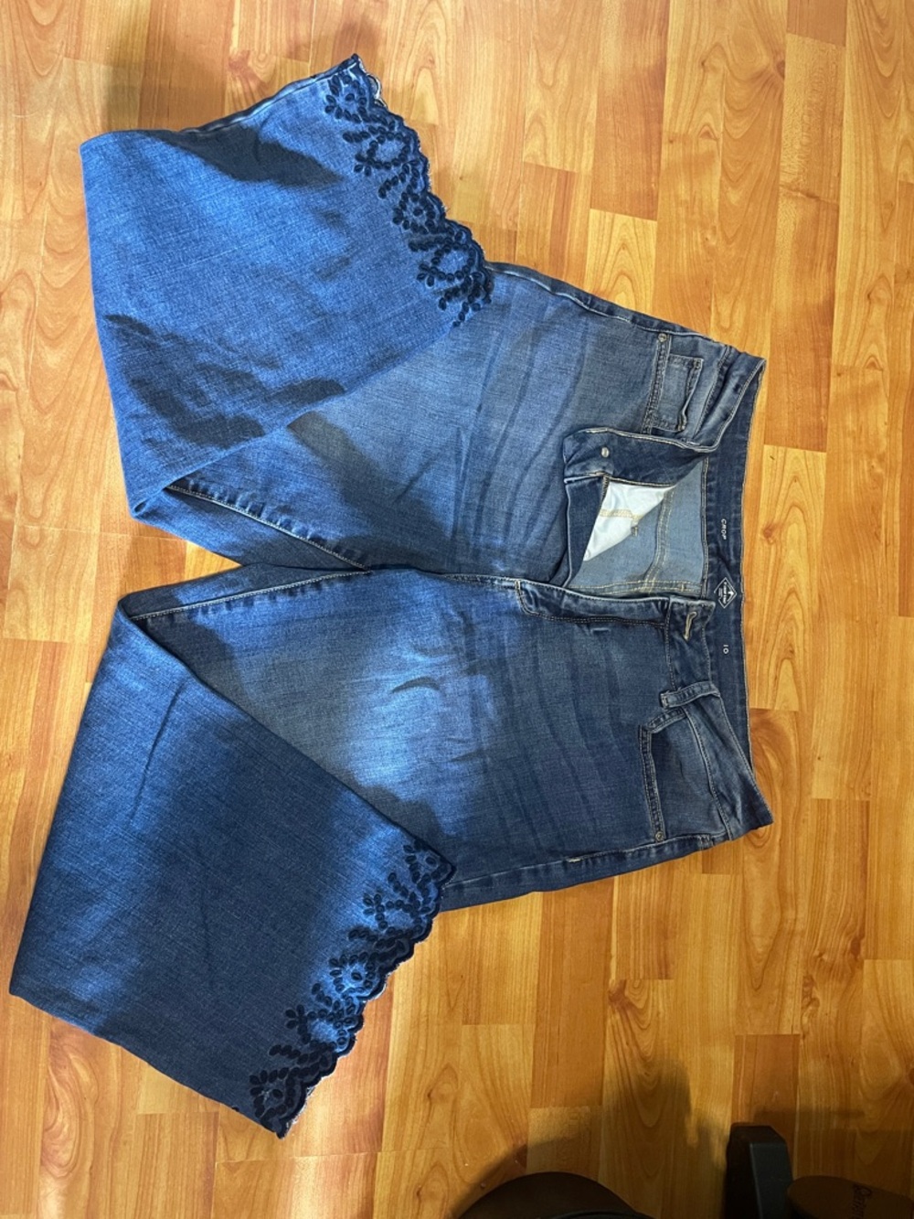 St. John's Bay Dark Blue Wide-Leg Jeans with Embroidered Hem